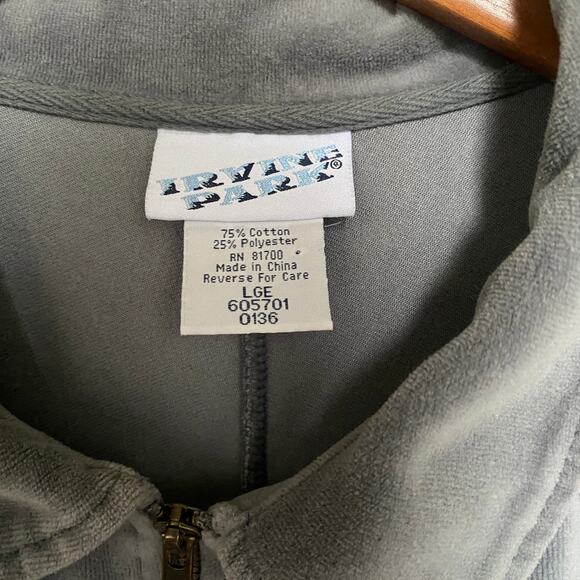 Vntg Irvine Park Velour Track Jacket Mens L Grey Maroon Full Zip Pockets Hip Hop - Picture 7 of 8